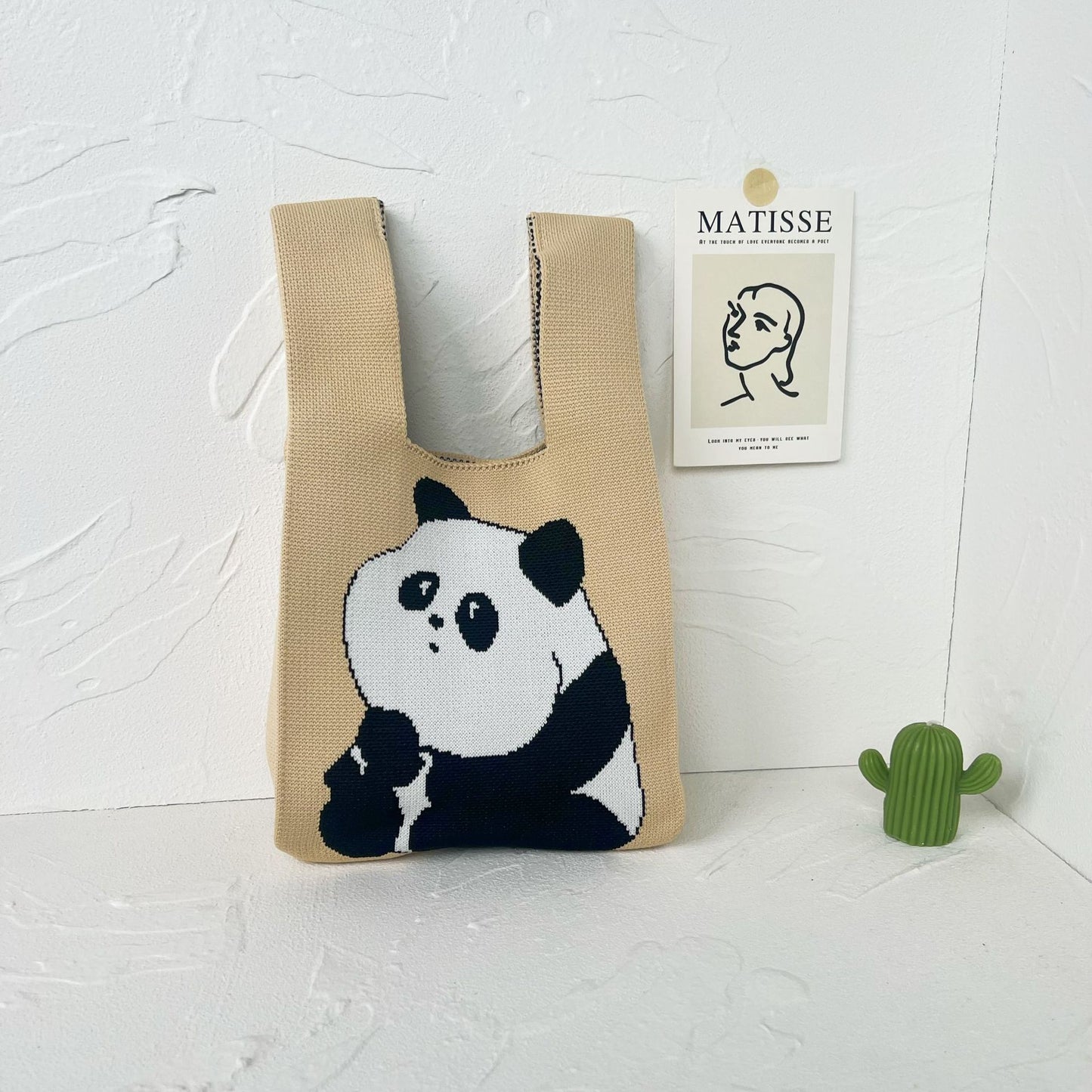 Women's High-grade Panda Knitted Polyester Knit Phone Bags