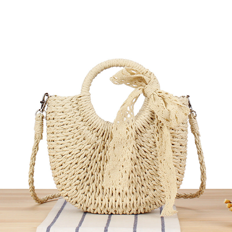 Women's Simple Style Popular Semicircle Woven Seaside Beach Crossbody Bags