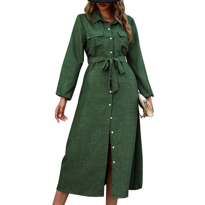 Women's Collar Green Long Sleeve Solid Color Dresses