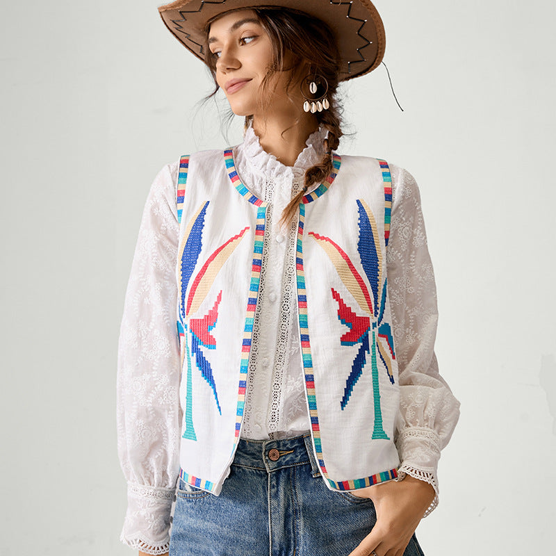 Women's Bohemian Embroidered Cotton Sleeveless Outerwear Women's Vest