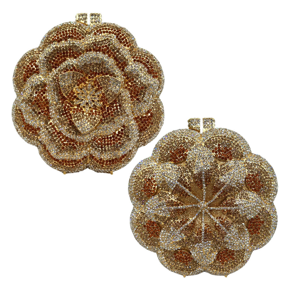Women's Rose Rhinestone Hollow Metal Crystal Dinner Evening Bags