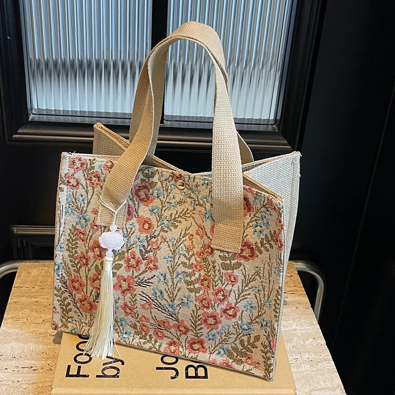 Capacity Floral Female Storage Western Style Shoulder Bags