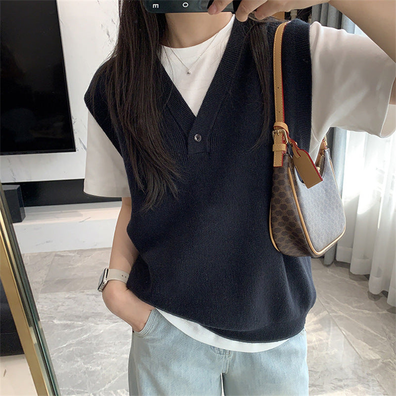 Women's Style Casual Knitted Outer Wear Fashionable Design Sense Vests