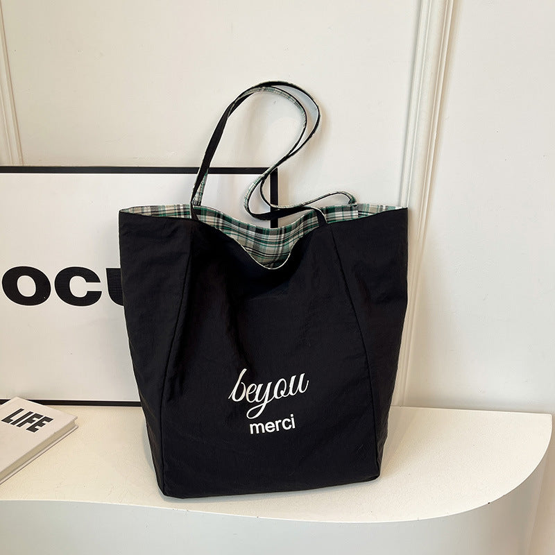 Style Artistic Plaid Simple Double-sided College Shoulder Bags