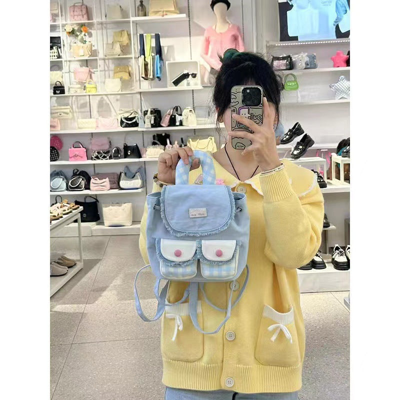 San Fu College Style Color Plaid Backpacks