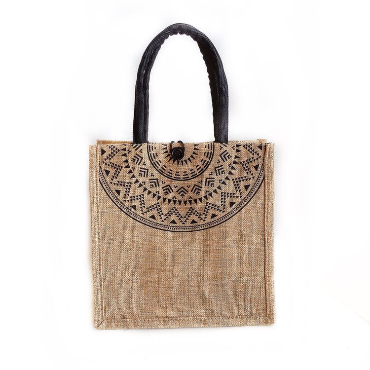 Portable Linen Cartoon Creative Printing Knitting Handbags