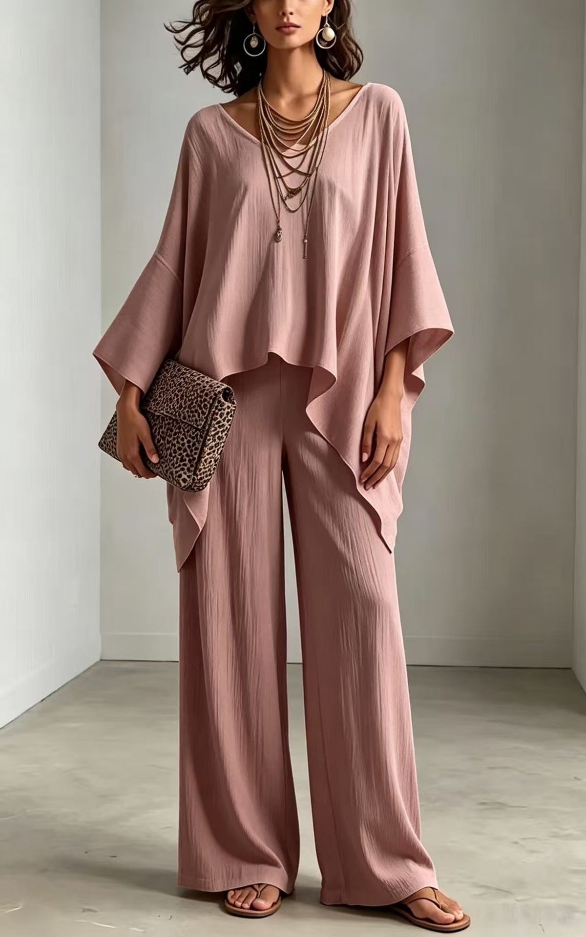 Women's Summer Loose Round Neck Irregular Solid Suits