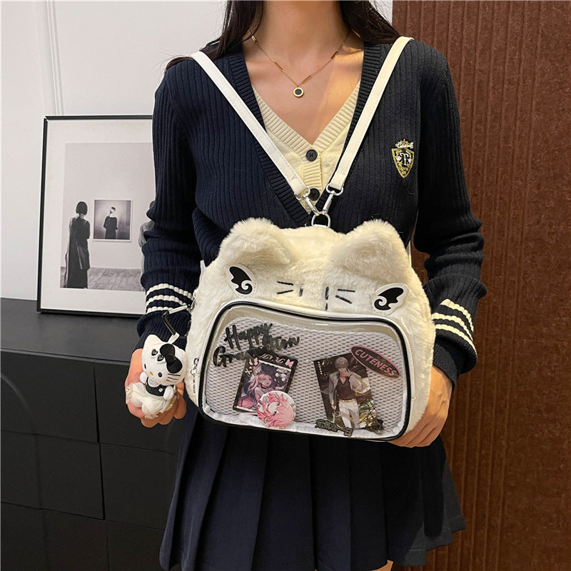 Women's Comic Show Cartoon Plush Bar Transparent Crossbody Bags