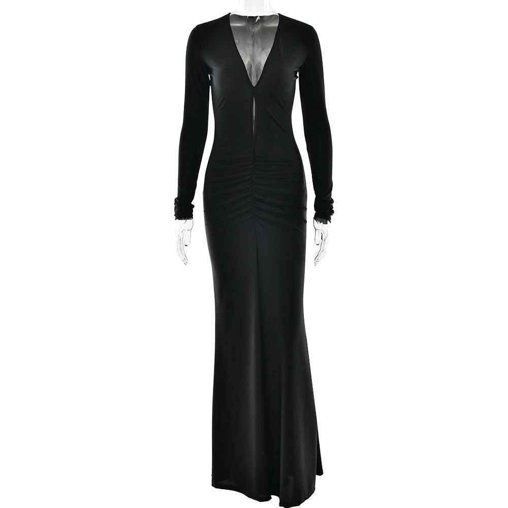 Women's Sexy Hot Deep Hollow Design High Waist Pleated Dresses