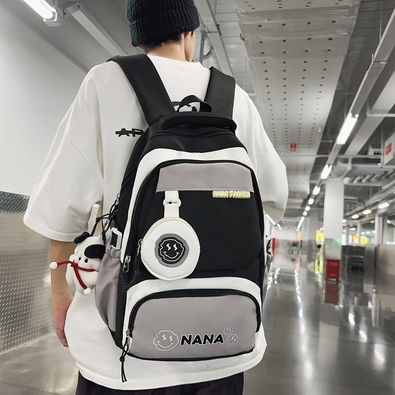 Women's Korean Patchwork Contrast Color Good-looking Large Backpacks