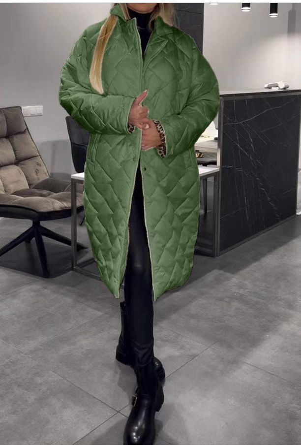 Glossy Veet Long Below The Knee Rhombus Cotton Coats