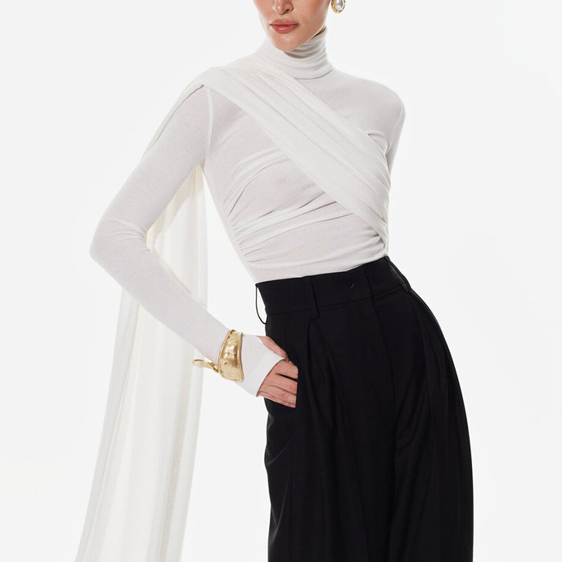 Collar Stitching Ribbon Design Slim Fit Blouses