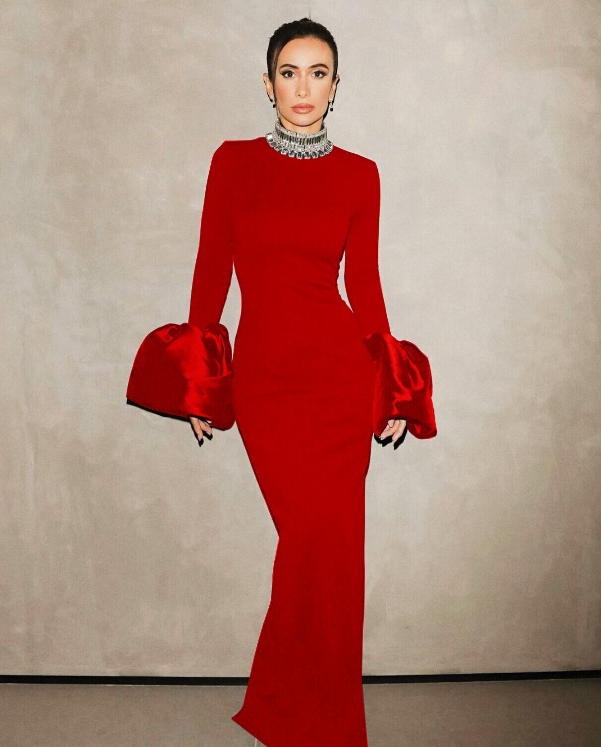 Dress Flared Long Sleeve Bandage Red Dresses
