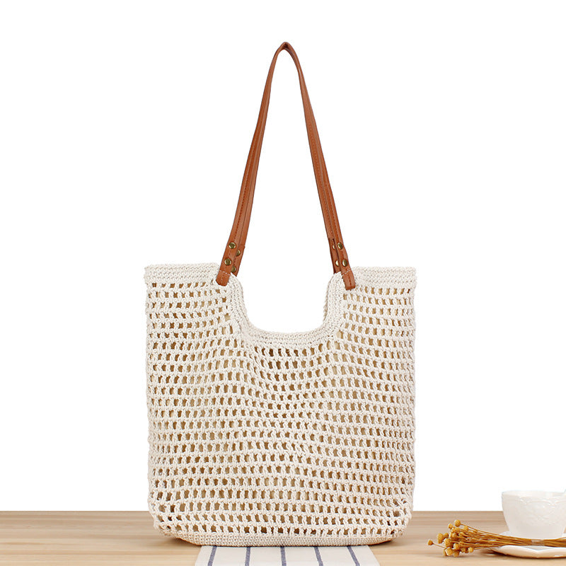 Women's Cotton Thread Woven Hollow Mesh Seaside Shoulder Bags