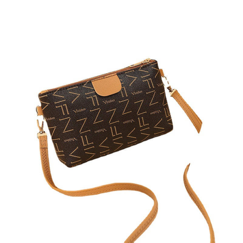 Women's Contrast Color Printing Single Zipper Leisure Crossbody Bags
