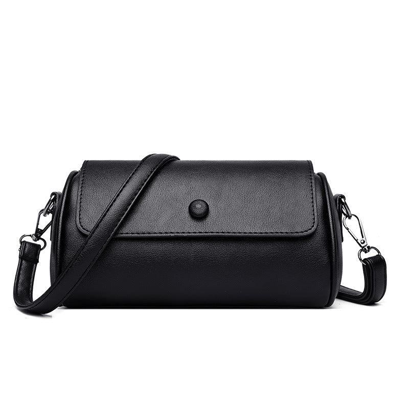 Women's Soft Leather Solid Color Cylinder Shoulder Bags