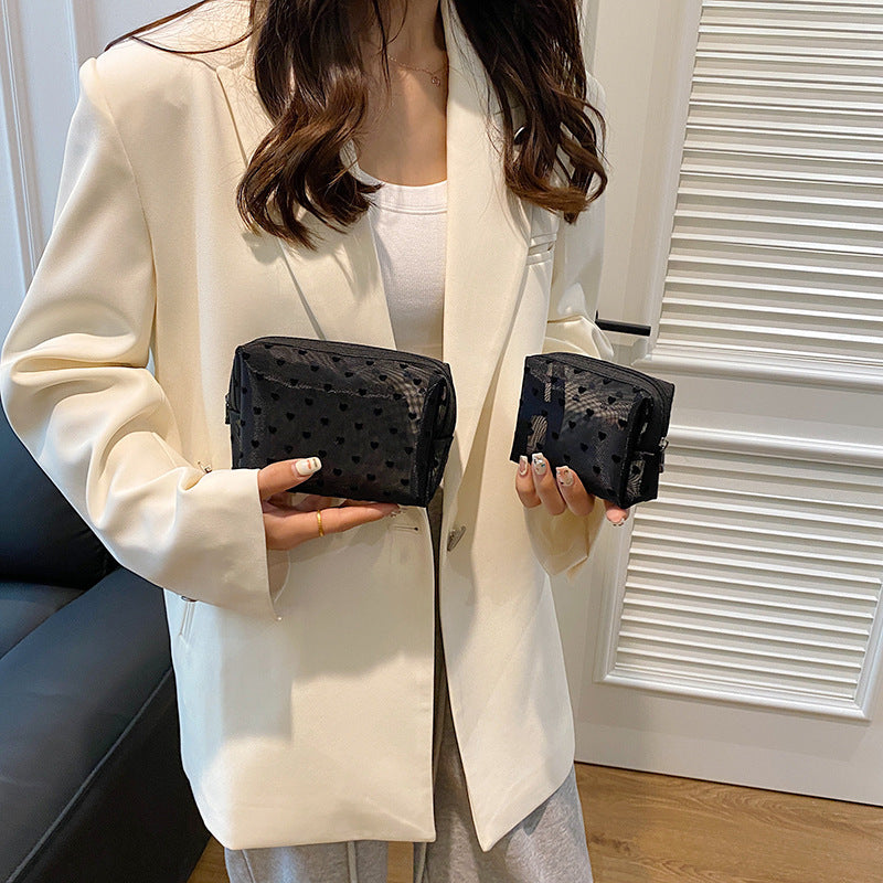 Color Flocking Mesh Clutch Carrying Wash Lock