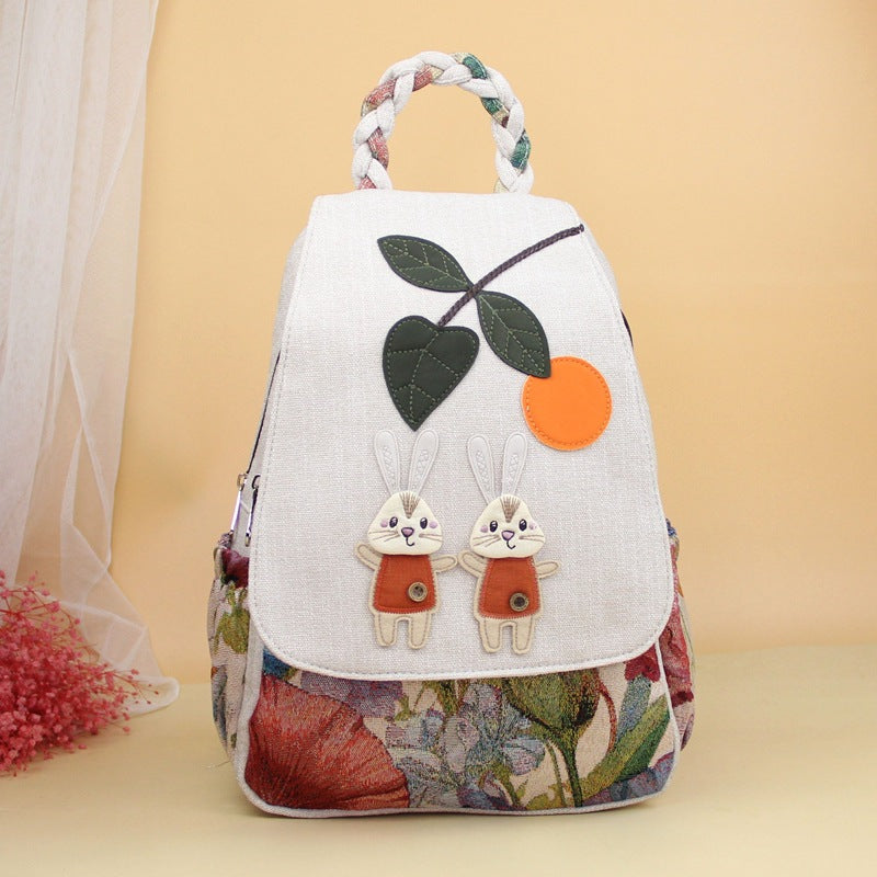 New Cute Rabbit Woven Portable Adult Backpacks