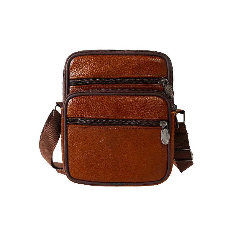 Casual Men's Versatile Vertical Leather Zipper Men's Messenger Bags