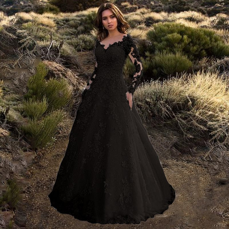 Women's Spring Long Sleeve Bridal Dress Formal Wedding Dresses