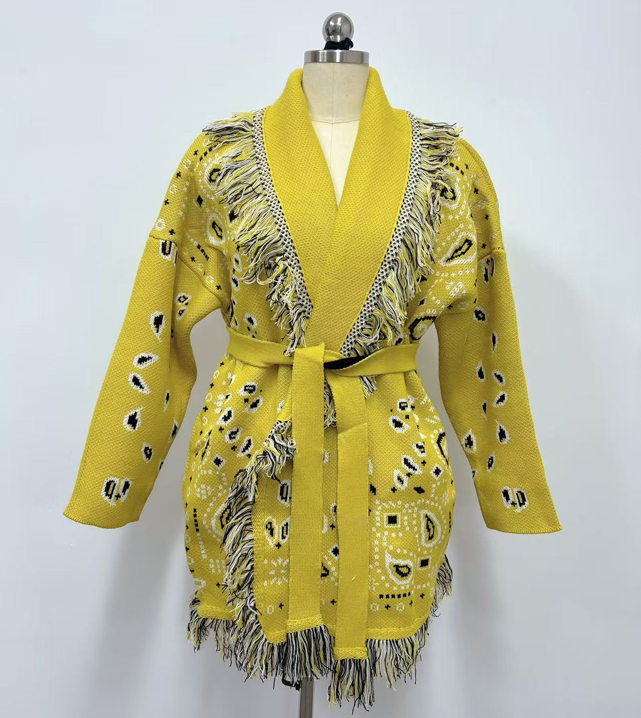 Women's Thick Tassel Jacquard Mid-length Loose Color Matching Sweaters