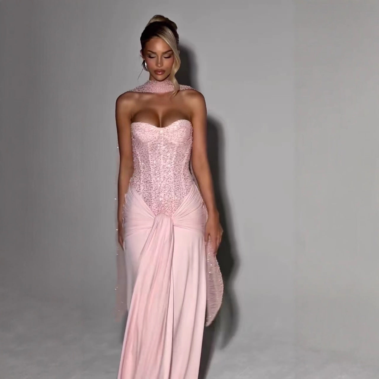 Pink Bra Gown Long Dress Prom Party Dresses