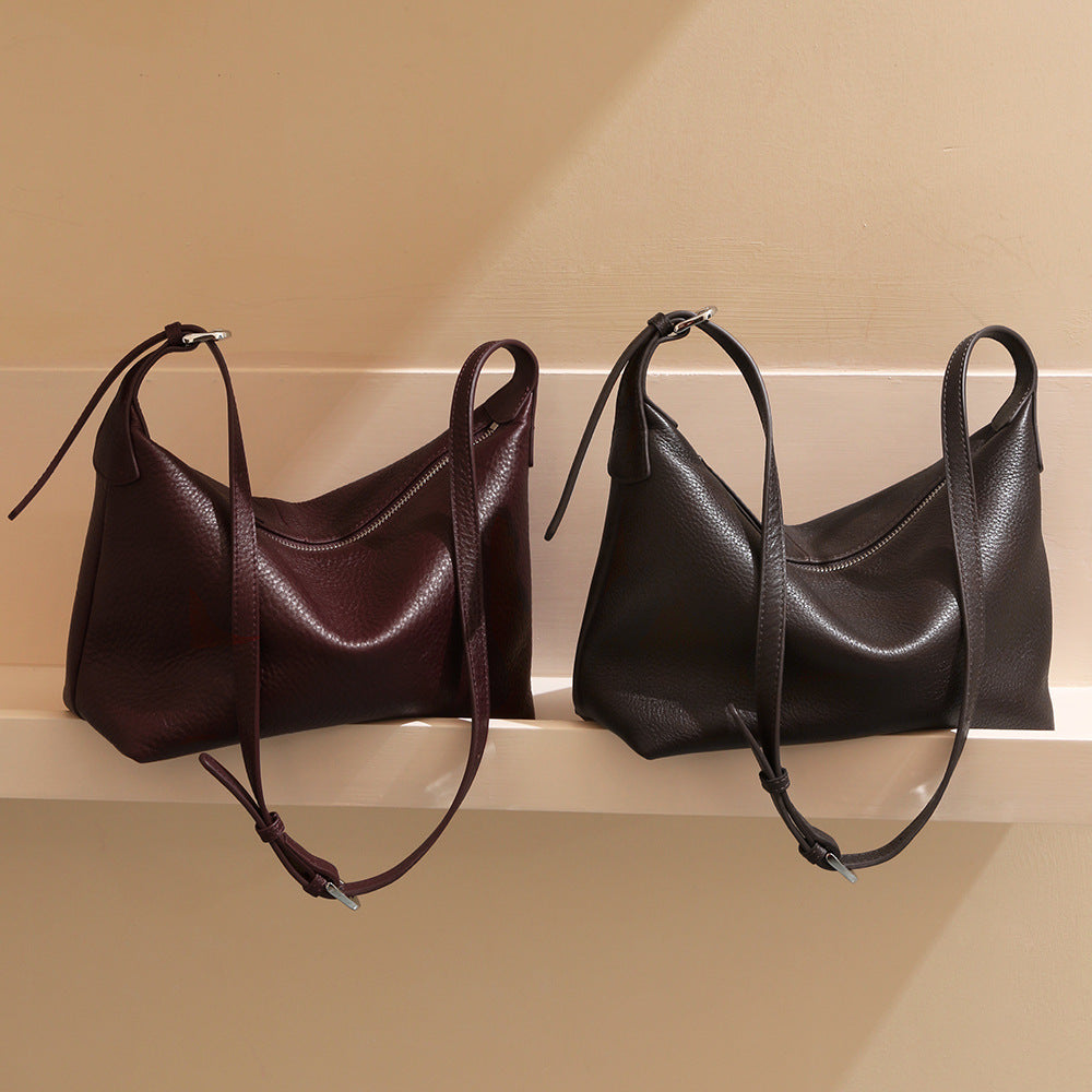 Women's First Layer Cowhide Retro Commuter Dumpling Large Capacity Armpit Bags