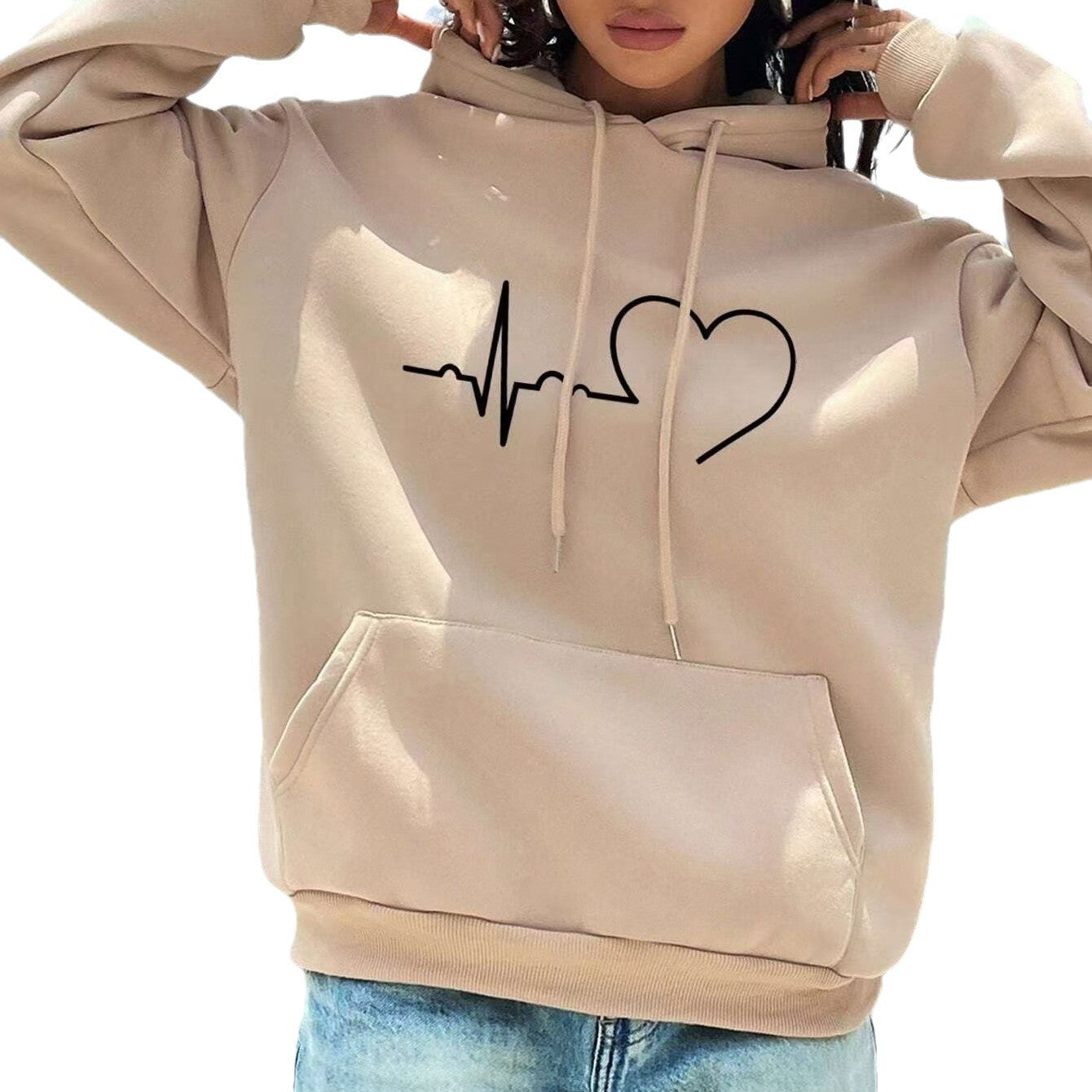 Women's Printed Love Letter Loose Comfortable Hooded Color Sweaters