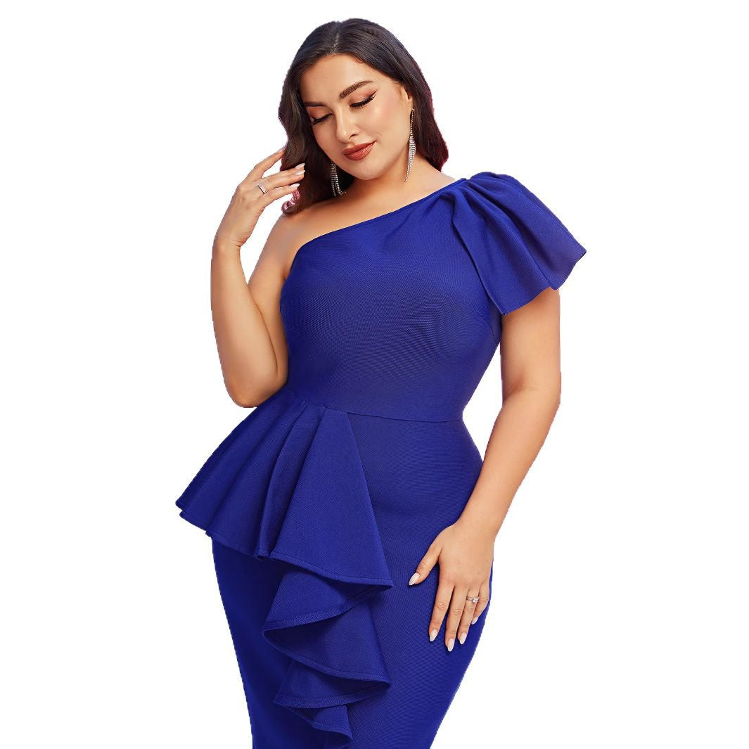 Temperament Elegant One Shoulder Ruffles Fashion Dress