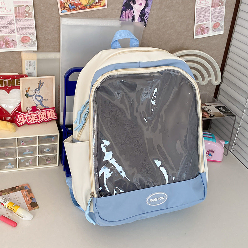 Women's Cartoon Doll Transparent Badge Cute Sister Backpacks