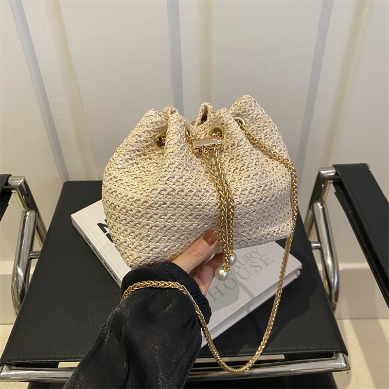 Women's Straw Summer Beach Chain Diamond Crossbody Bags