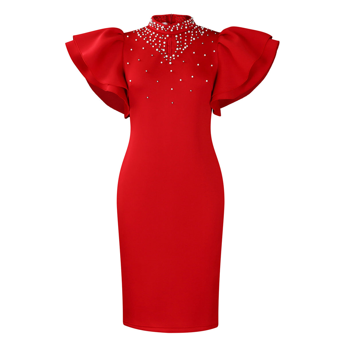 Women's Fashion Sexy Ruffle Sleeve Beading Party Dinner Dress