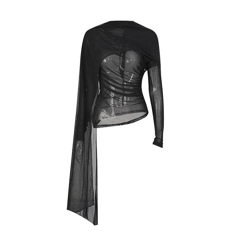 Color T-shirt Niche Mesh Irregular Shawl Design Blouses