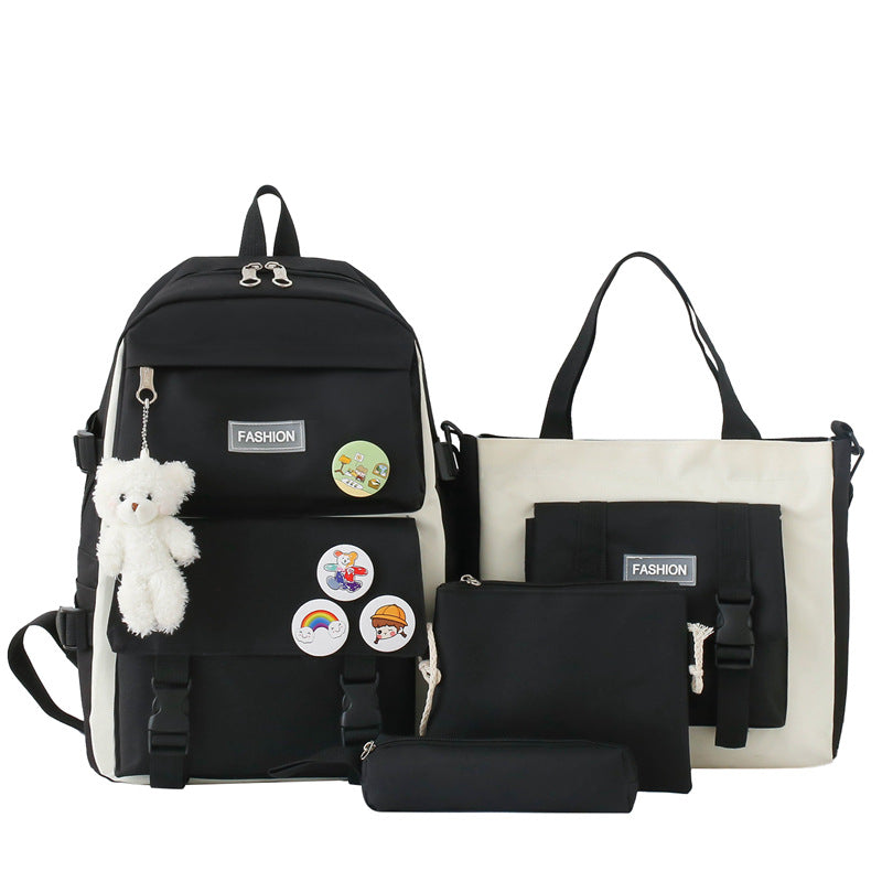 Primary Junior High College Canvas Contrast Backpacks