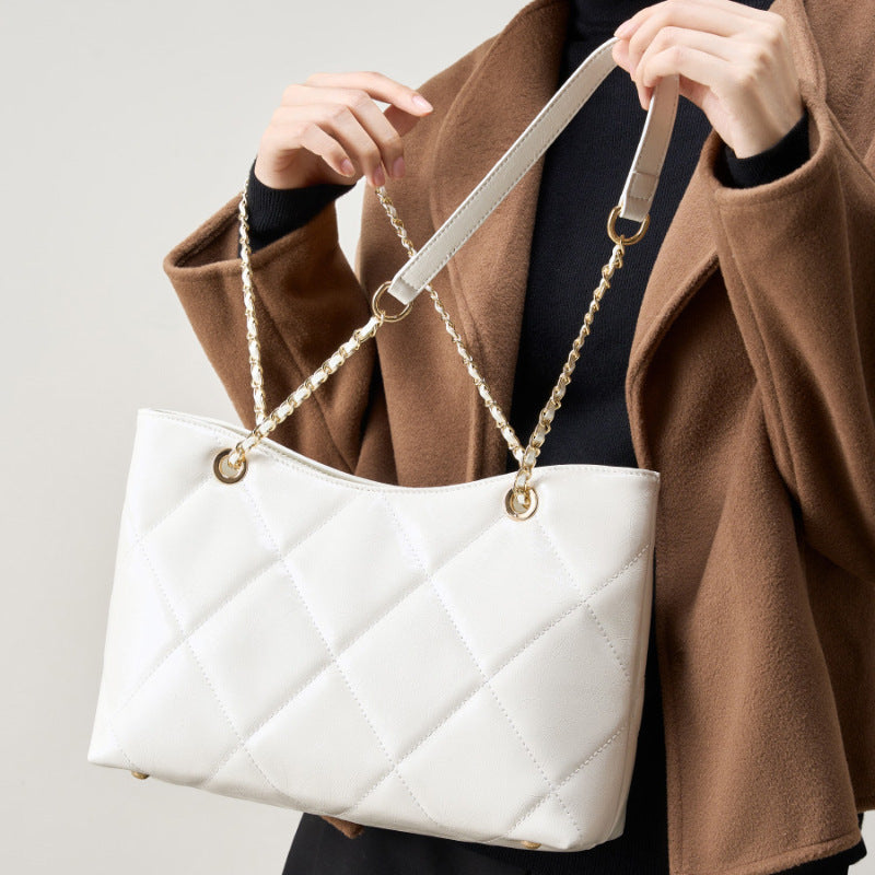 Women's Genuine Leather Rhombus Large Fashionable Capacity Crossbody Bags