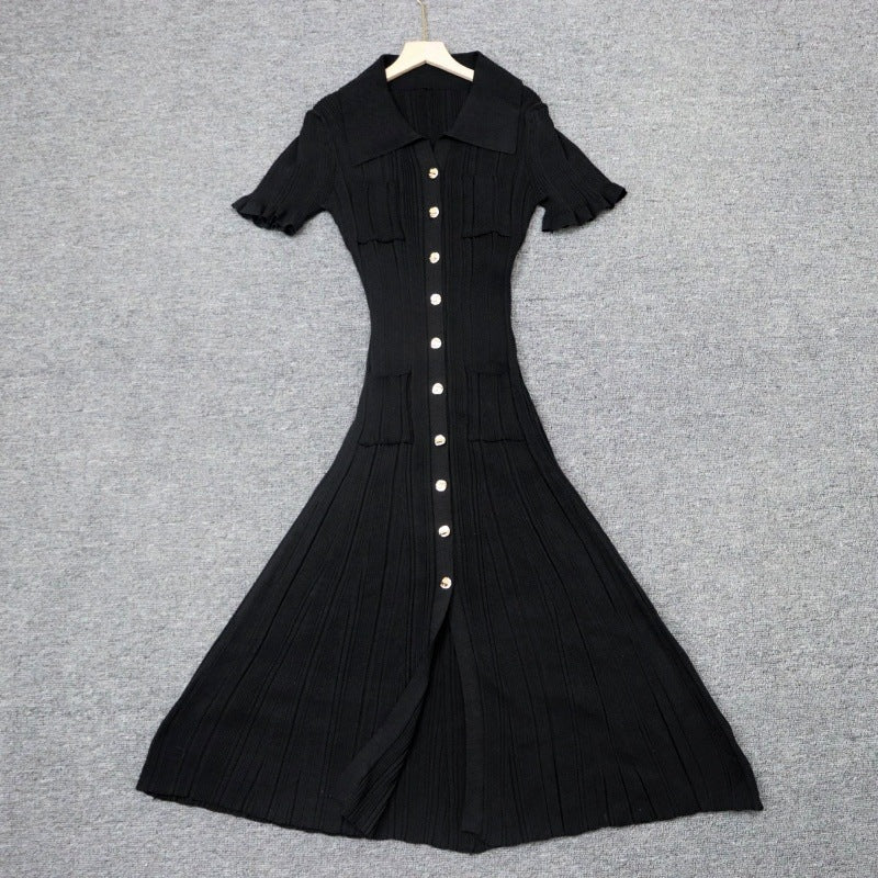 Large Swing Dress Lapel Knitted French Dresses