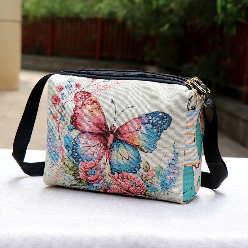 Style Embroidered Canvas Double-sided Gold Silk Crossbody Bags