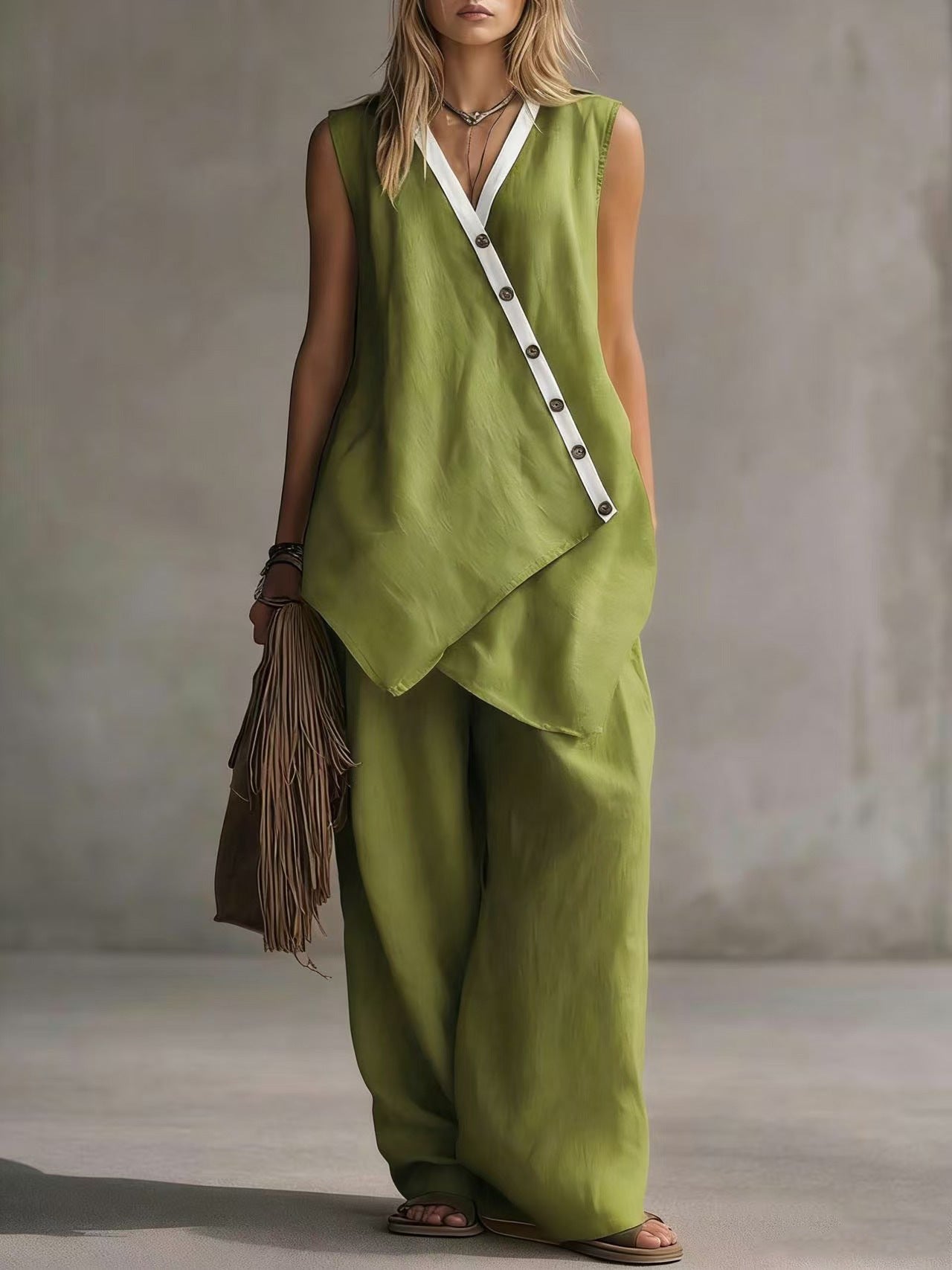 Popular Bohemian Irregular Button Wide Leg Suits