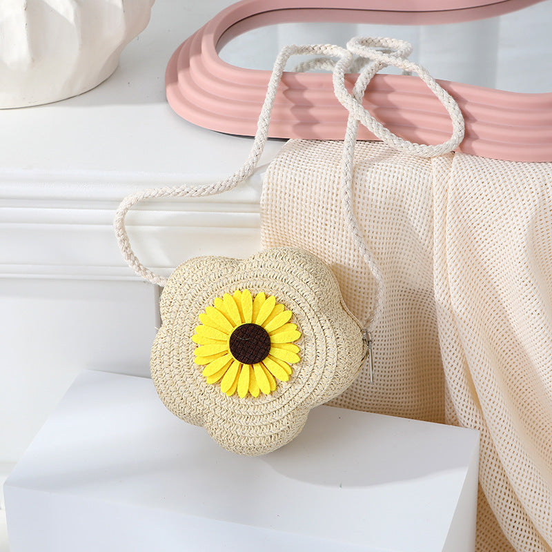 Women's Woven Seaside Flower Beach Summer Mini Children's Coin Purse