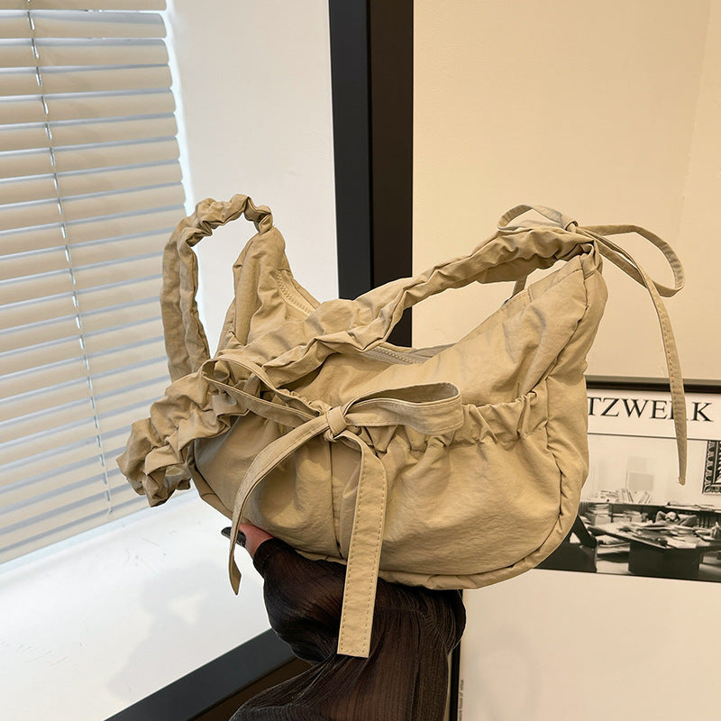 Teenage Leisure Korean Style Bow Underarm Pleated Adjustable Strap Shoulder Bags