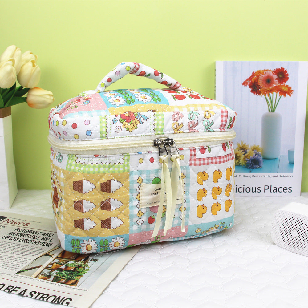 Plaid Love Embroidery Cute Large Capacity Portable Storage Cosmetic Bags