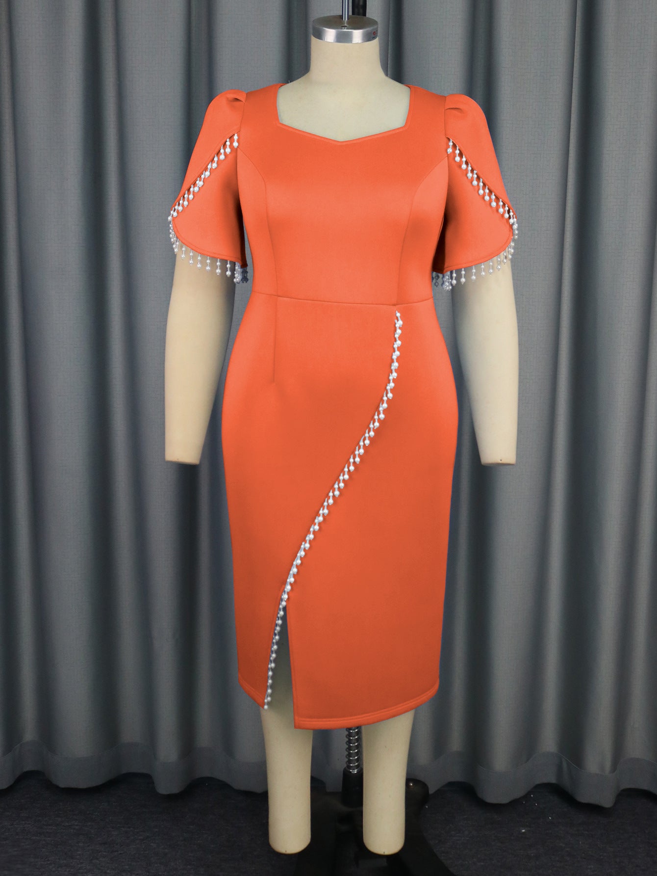 Women's Elegant Style Square Collar Pearl Slit Dresses
