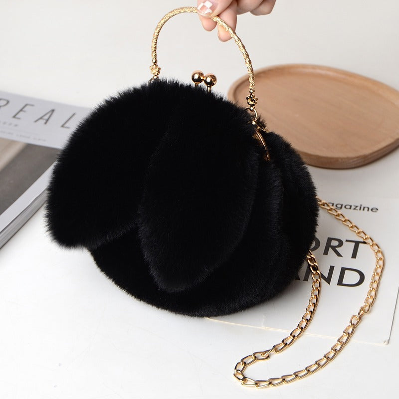 Women's Furry Portable Plush Rabbit Ears Stylish Shoulder Bags