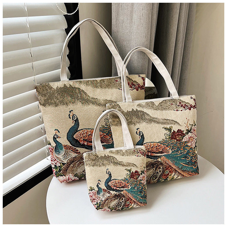 Silk Jacquard Embroidered Cloth Large Capacity Tote Bags
