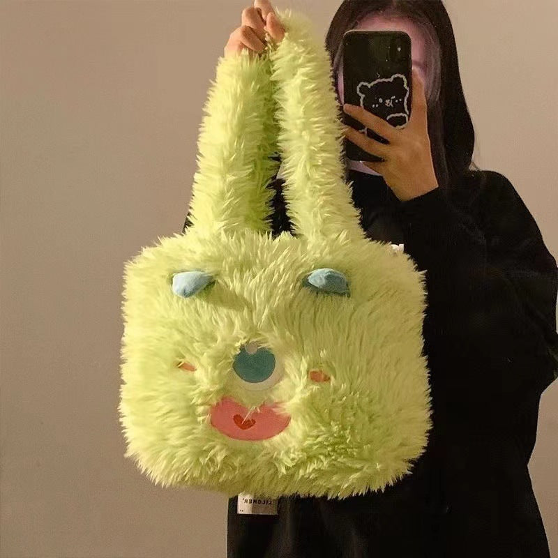 Cute Little Monster Cartoon Plush Large Capacity Female Shoulder Bags