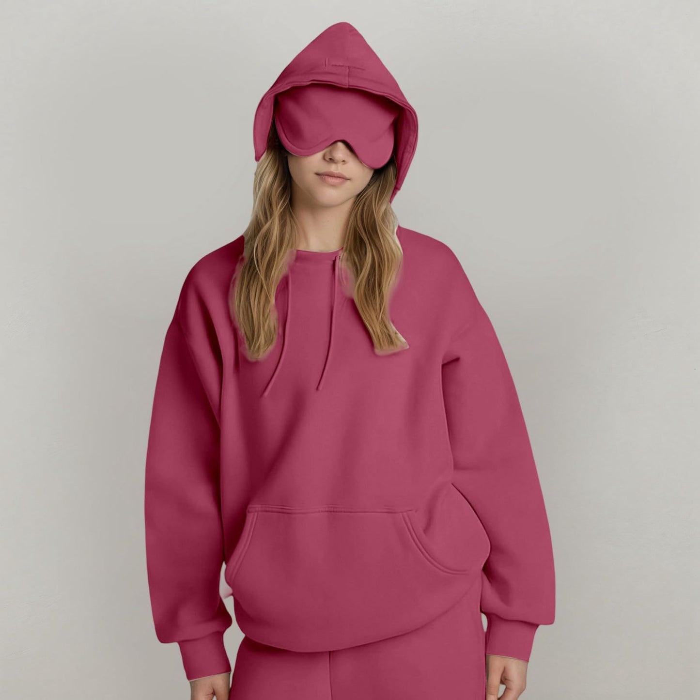 Women's Solid Color Hooded Built-in Eye Mask Pocket Sweaters