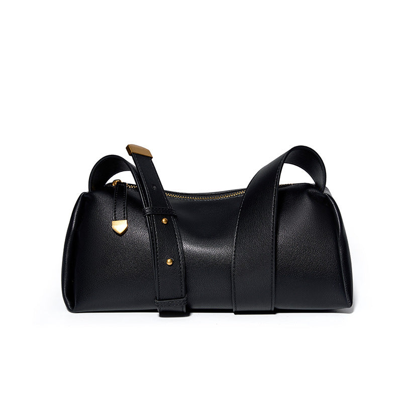Women's Cowhide Black Genuine Leather High-grade French Crossbody Bags