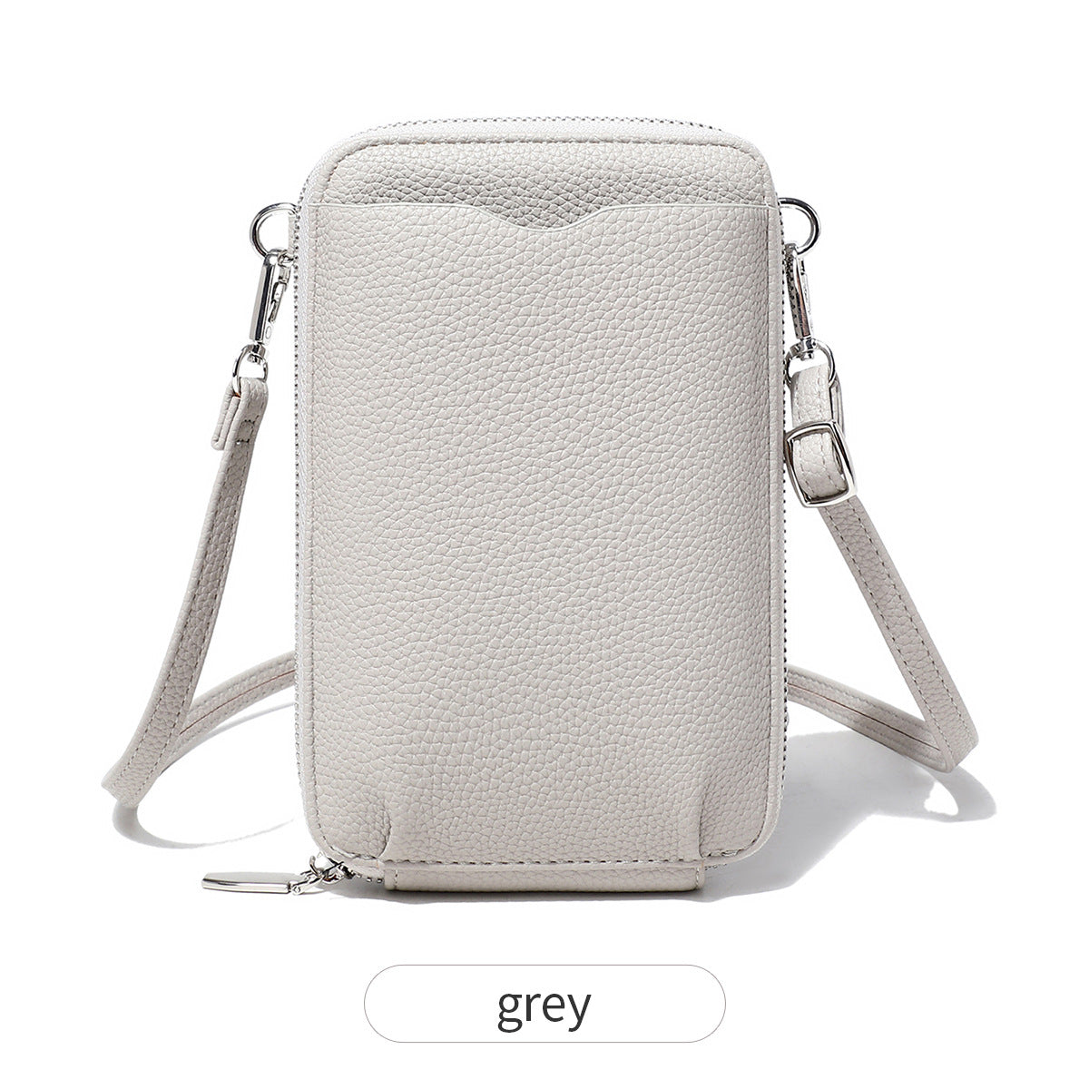 Women's Lychee Pattern Soft Leather Vertical Zipper Mobile Phone Bags