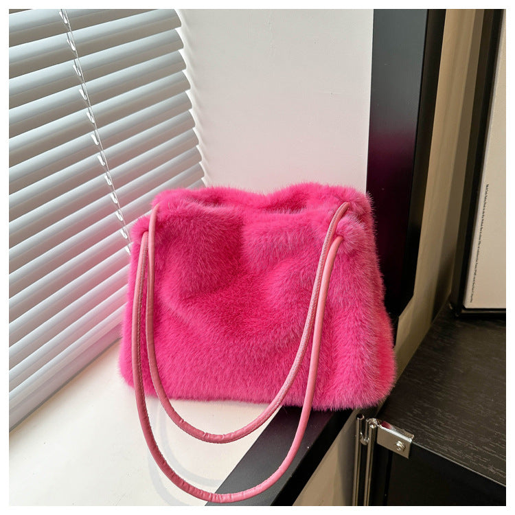 Korean Style Plush College Cute Western Solid Shoulder Bags
