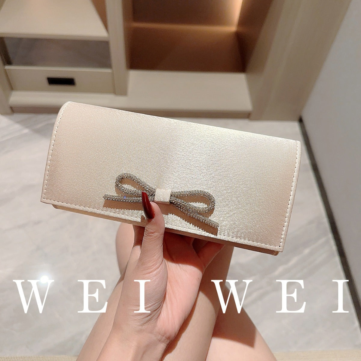 Rhinestone Bow Satin Clutch Wear Wedding Match Bags